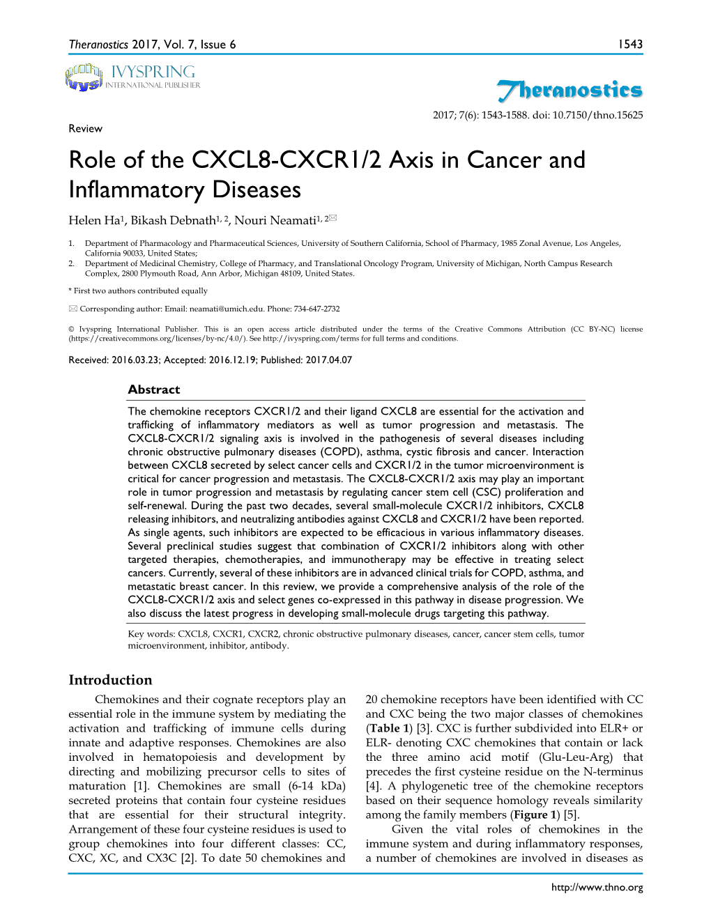 Theranostics Role of the CXCL8-CXCR1/2 Axis in Cancer and Inflammatory Diseases
