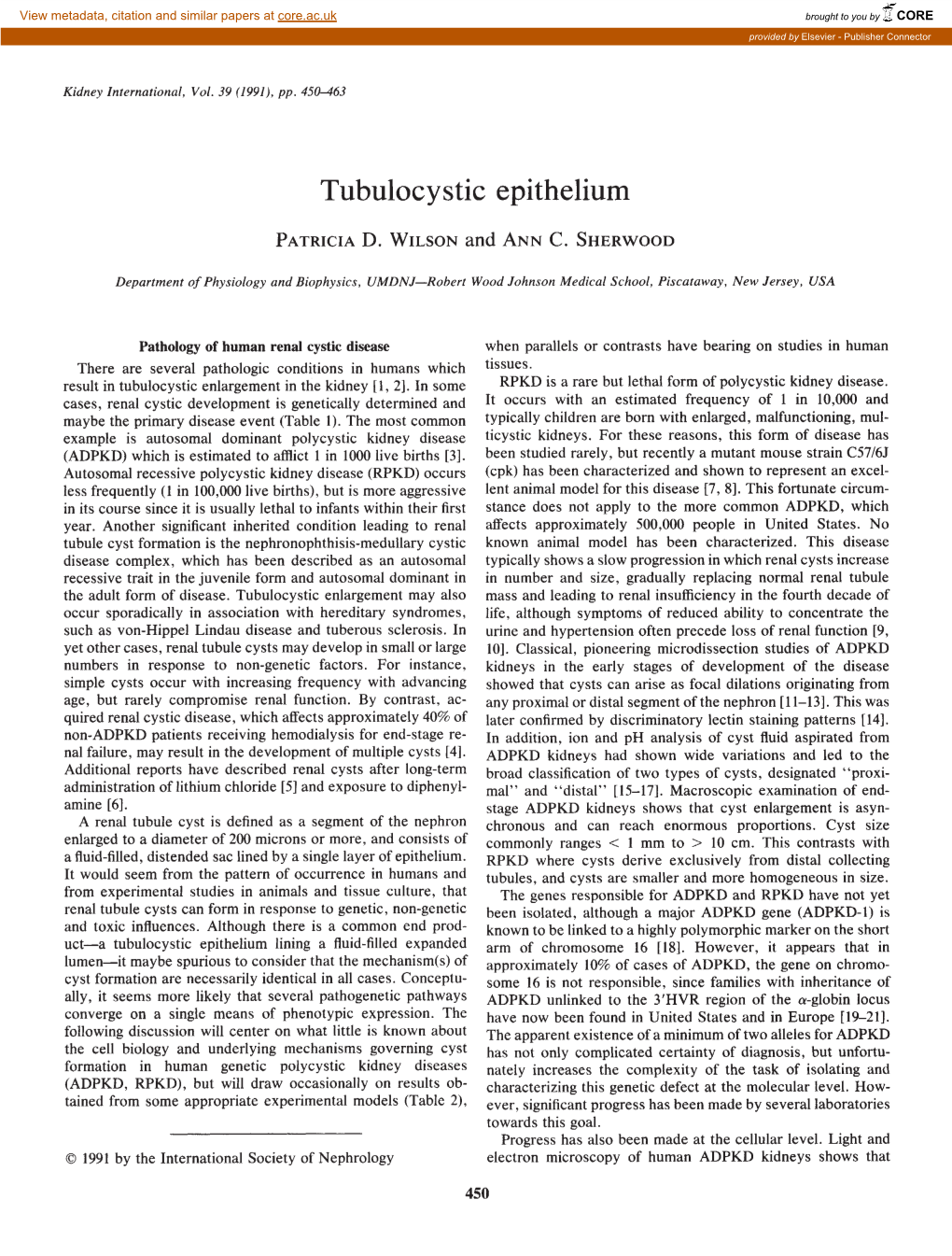 Tubulocystic Epithelium PATRICIA D