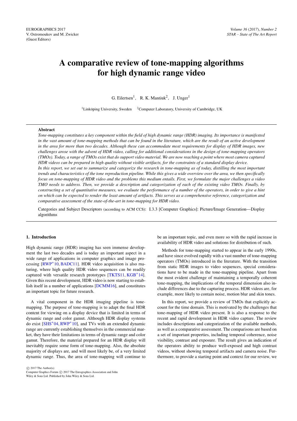 A Comparative Review of Tone-Mapping Algorithms for High Dynamic Range Video