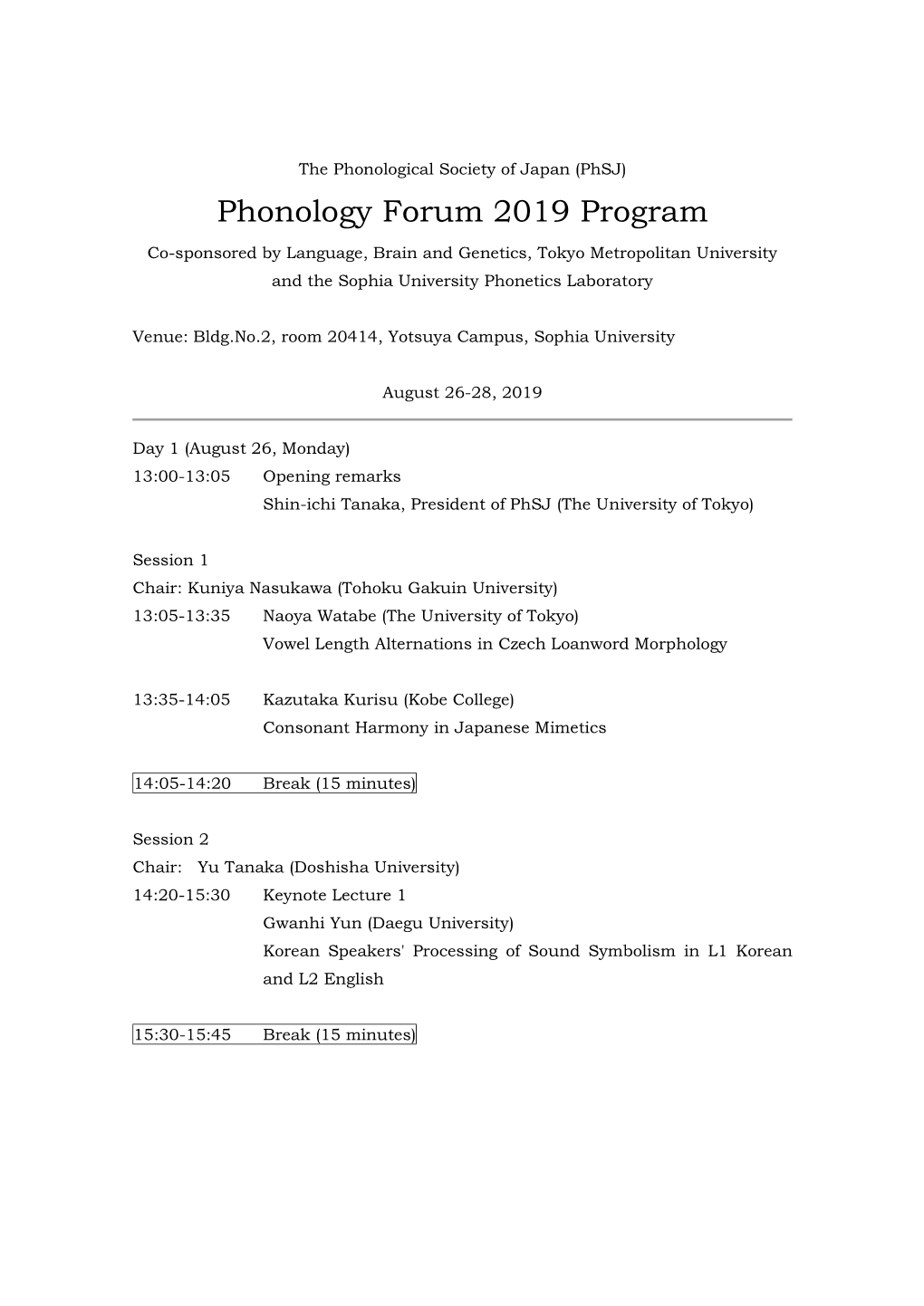 Phonology Forum 2019 Program
