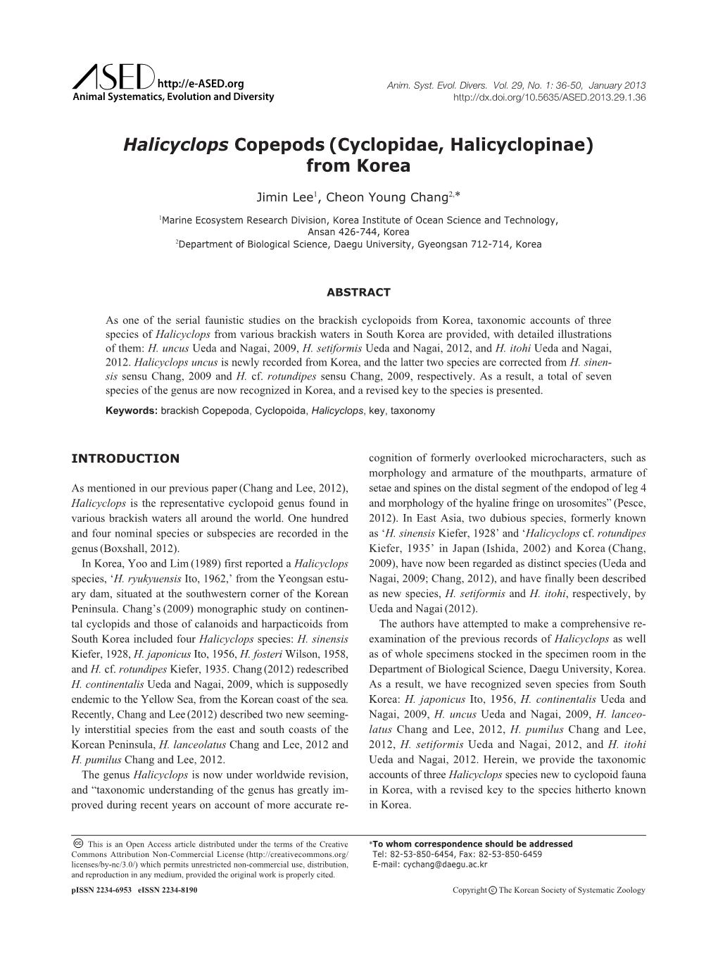 Halicyclops Copepods (Cyclopidae, Halicyclopinae) from Korea