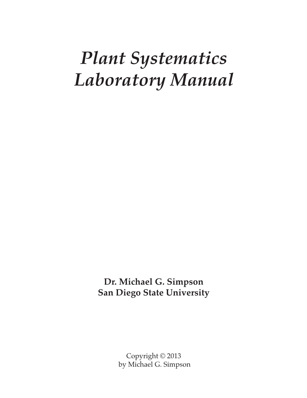 Plant Systematics Laboratory Manual