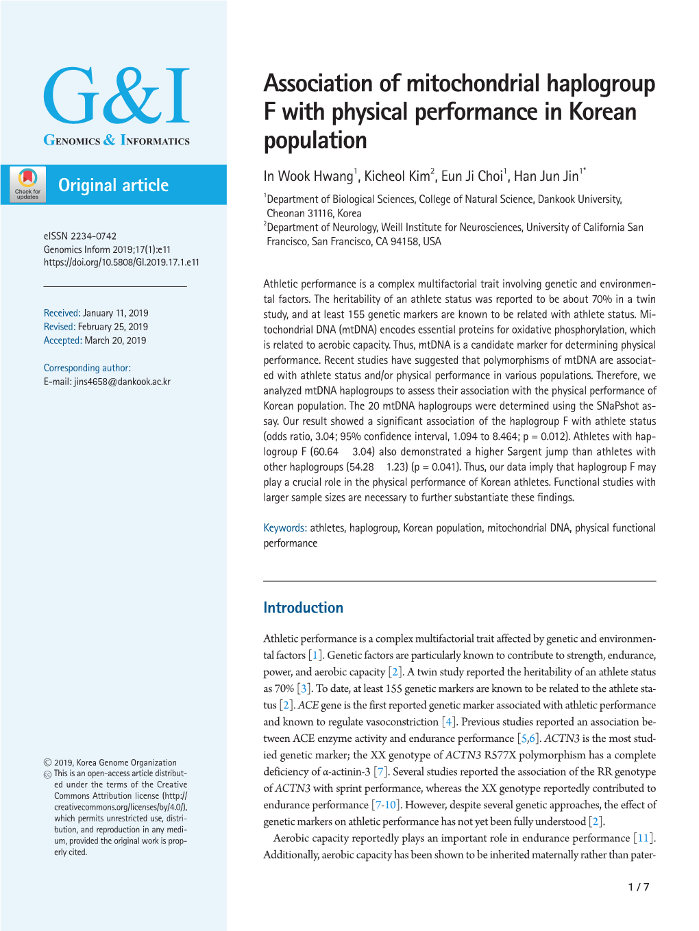 Association of Mitochondrial Haplogroup F