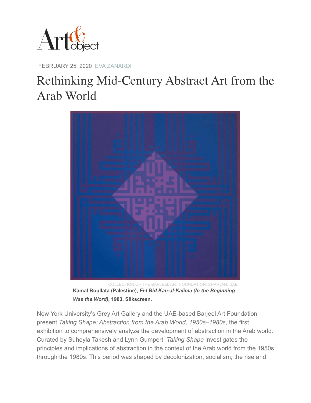 Rethinking Mid-Century Abstract Art from the Arab World