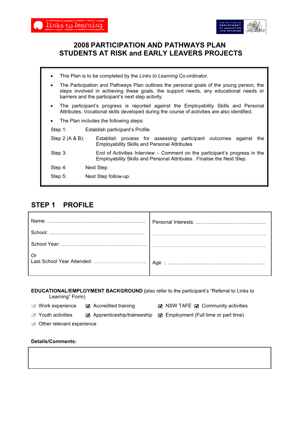 2008 Participation and Pathways Plan