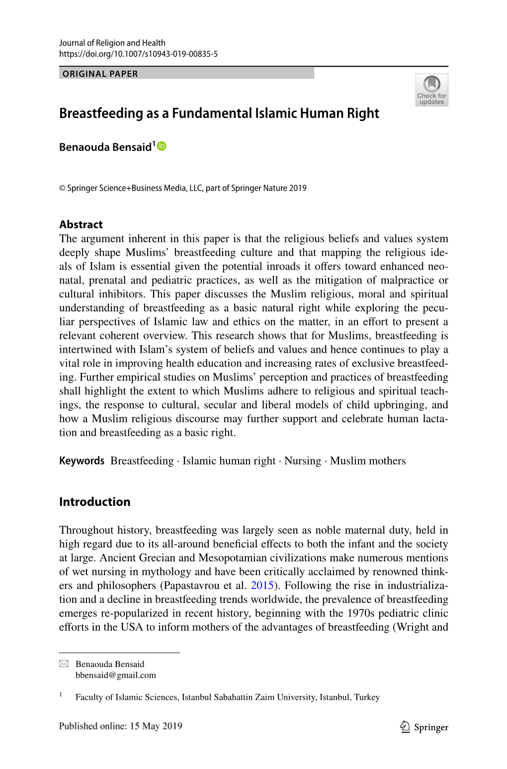 Breastfeeding As a Fundamental Islamic Human Right