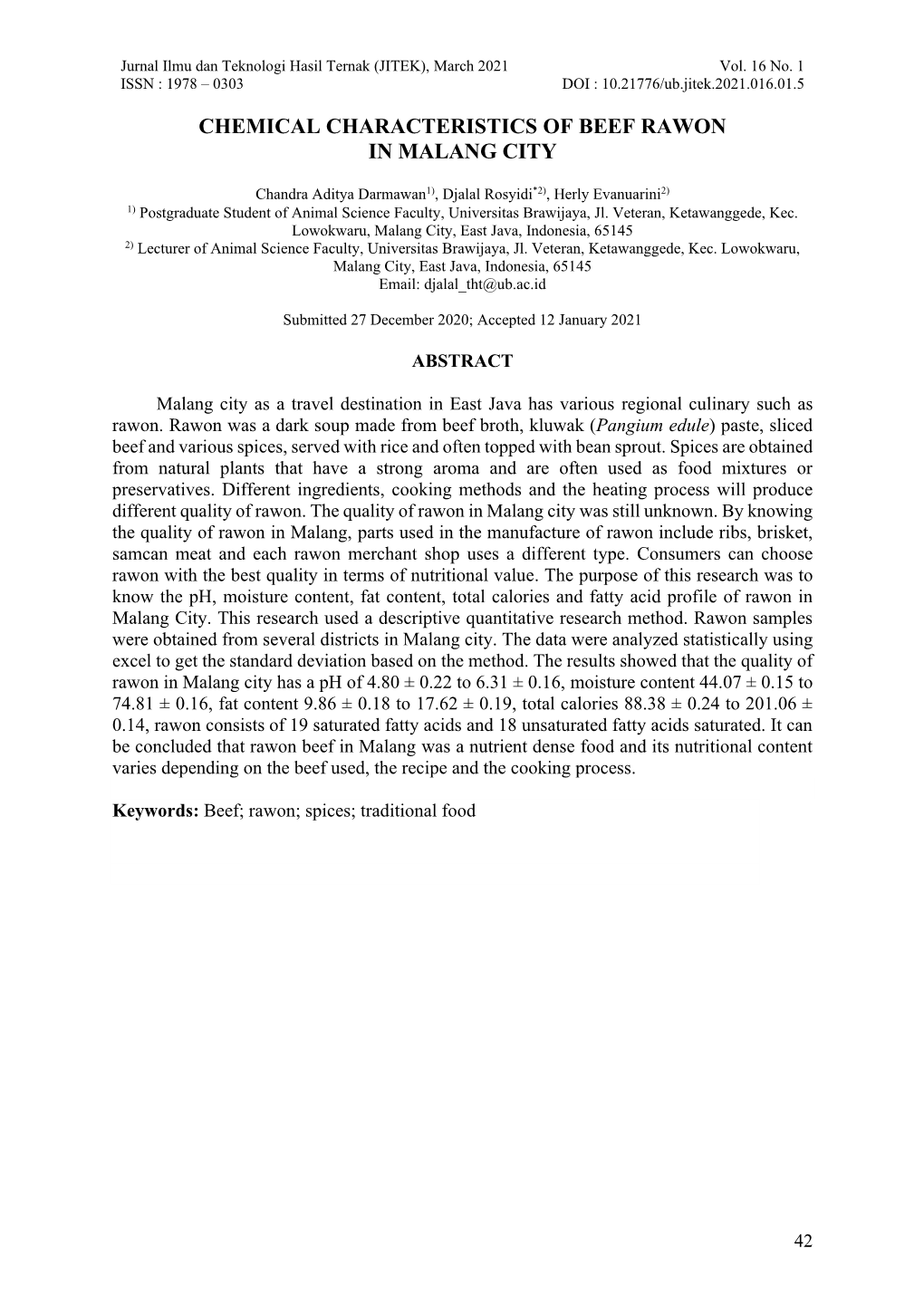 Chemical Characteristics of Beef Rawon in Malang City