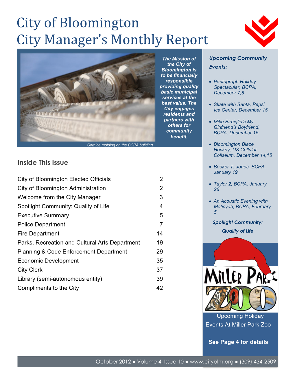 City of Bloomington City Manager's Monthly Report