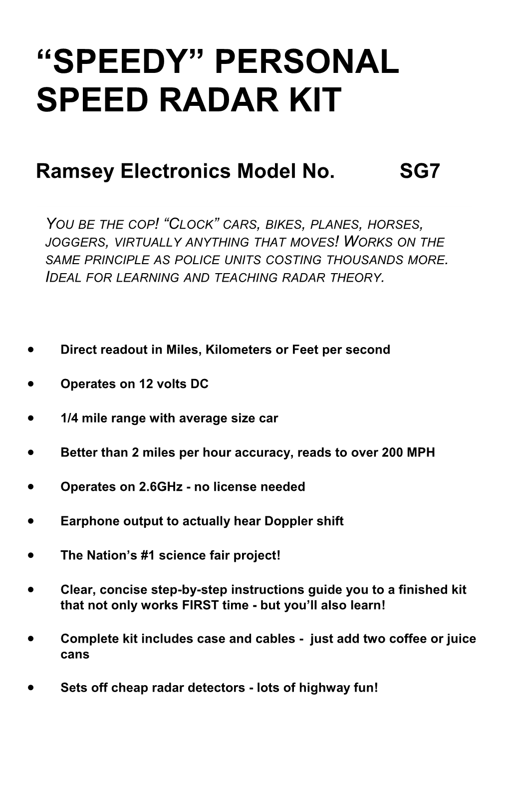 Personal Speed Radar Kit