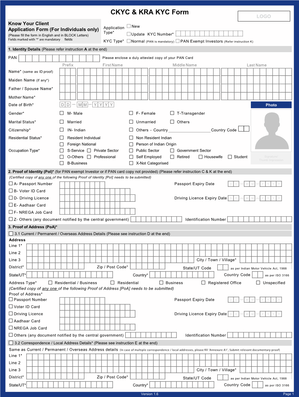 CKYC & KRA KYC Form