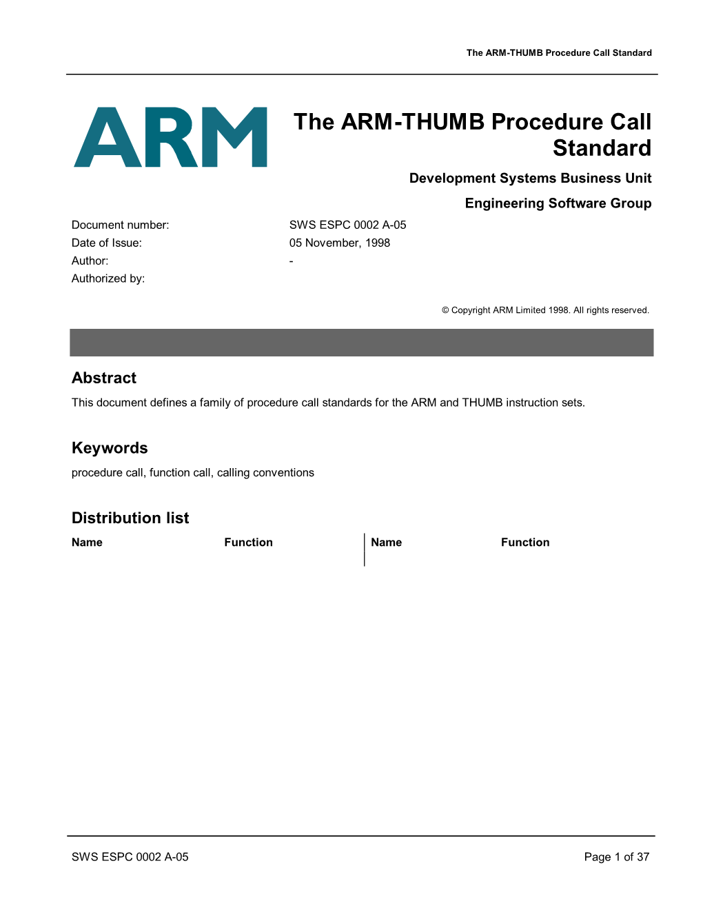 The ARM-THUMB Procedure Call Standard