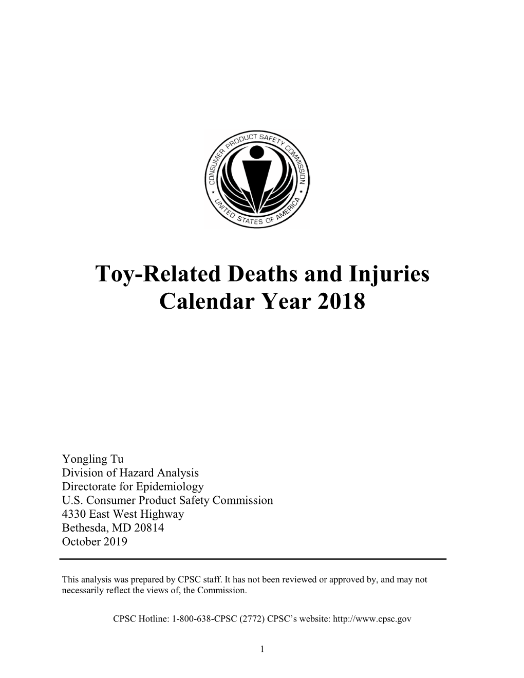 Toy-Related Deaths and Injuries for 2018