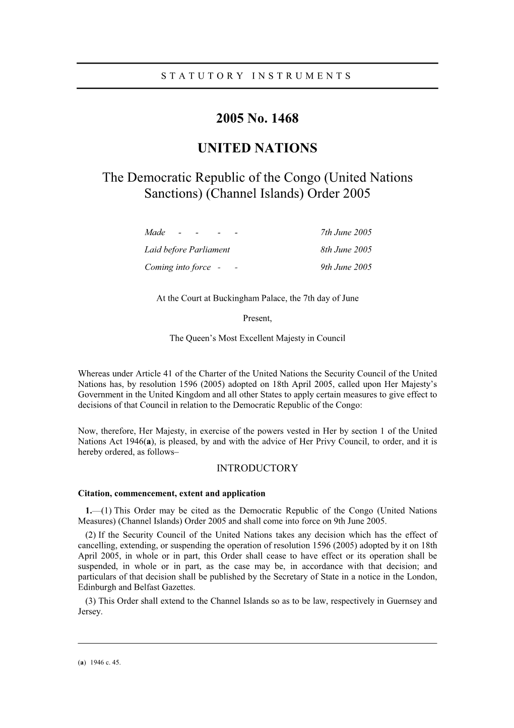 2005 No. 1468 UNITED NATIONS the Democratic Republic of the Congo