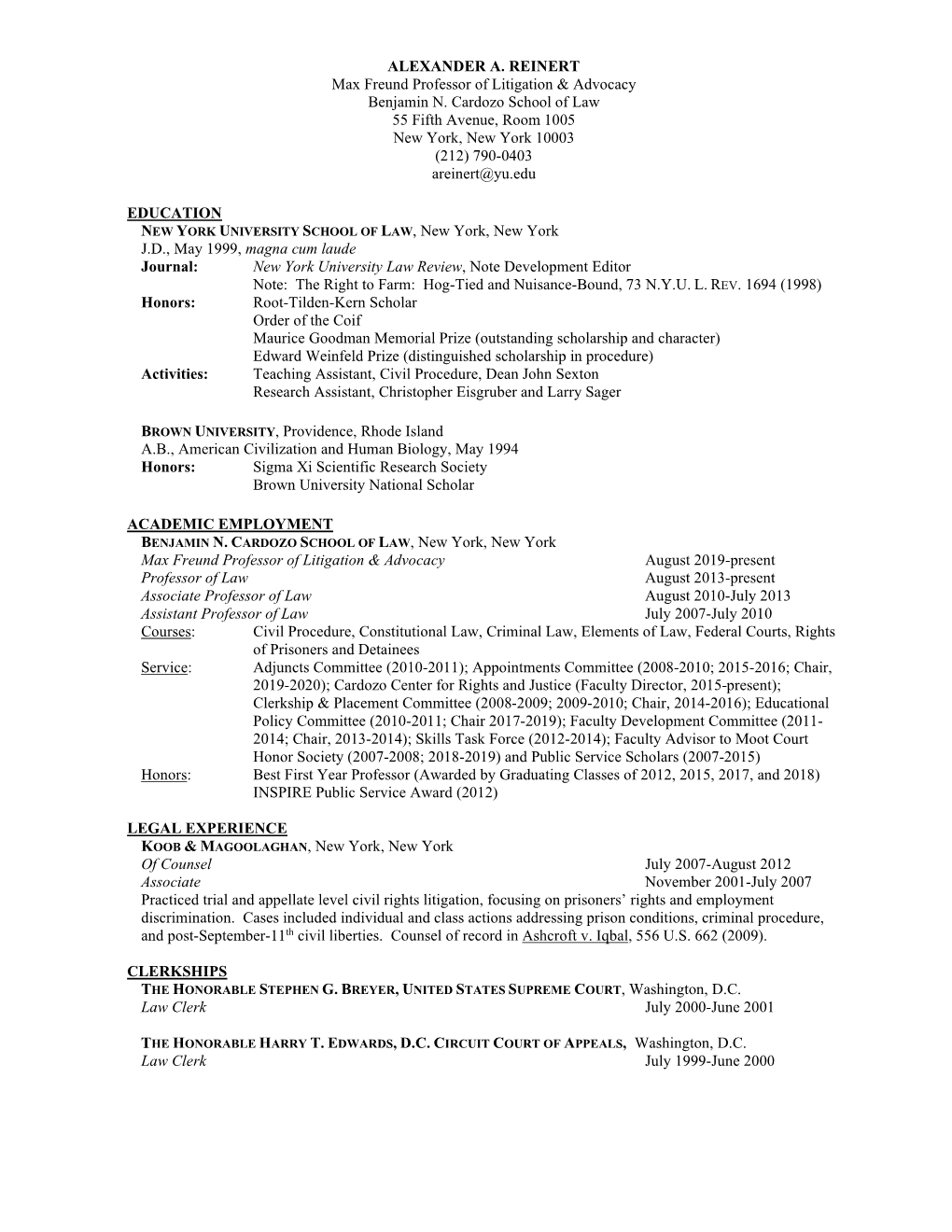 See Alexander A. Reinert's Full CV