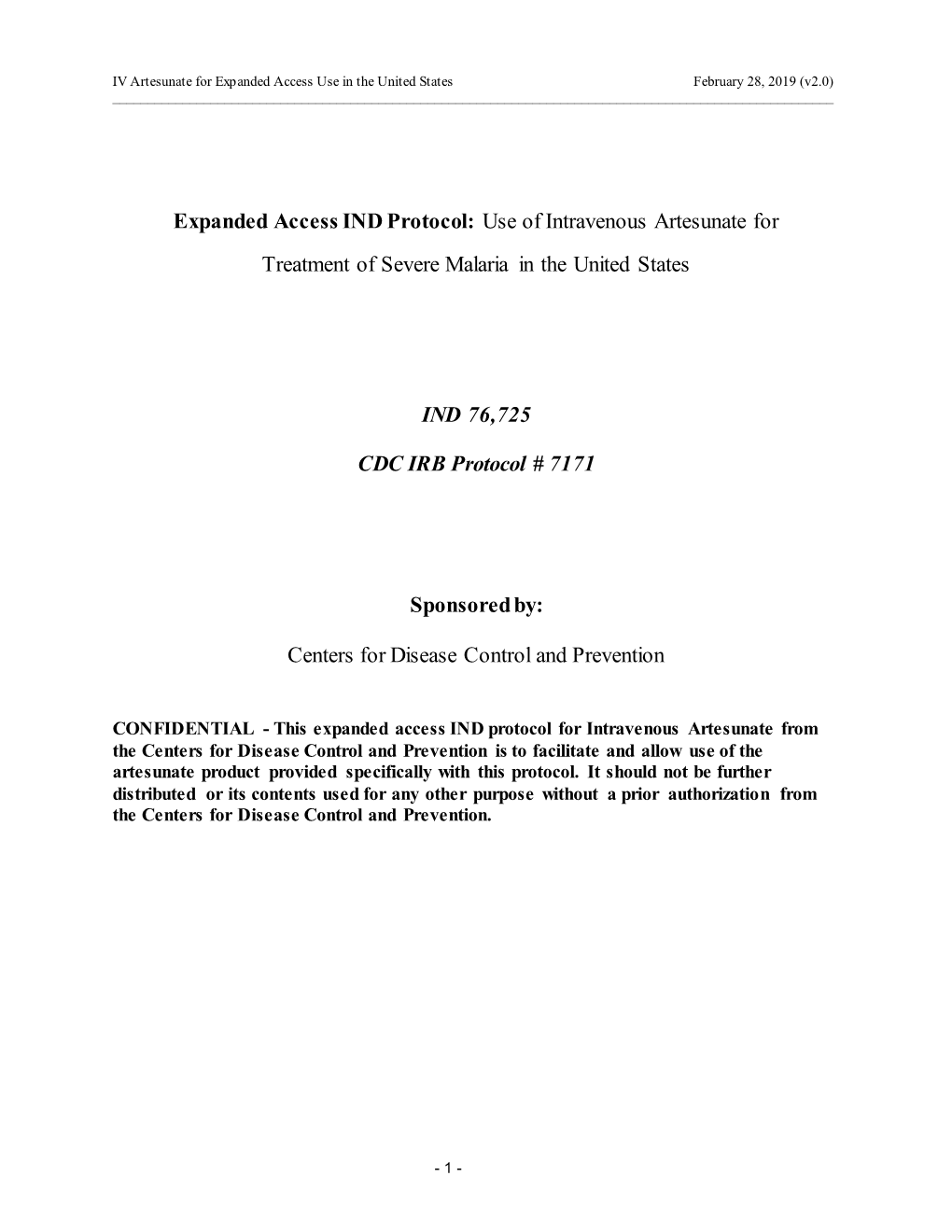 Protocol for Compassionate Use of Intravenous Artesunate for Severe Malaria