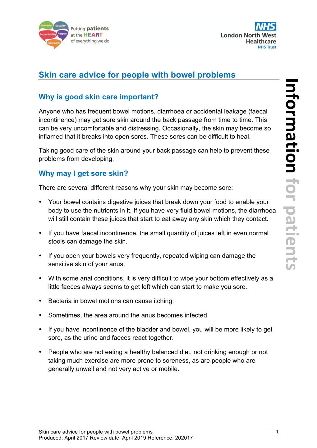Skin Care Advice for People with Bowel Problems Information