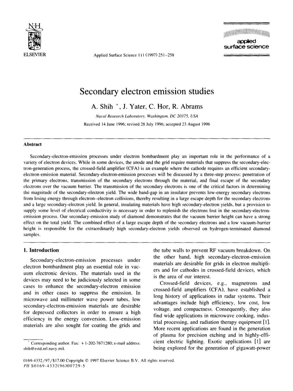 Secondary Electron Emission Studies