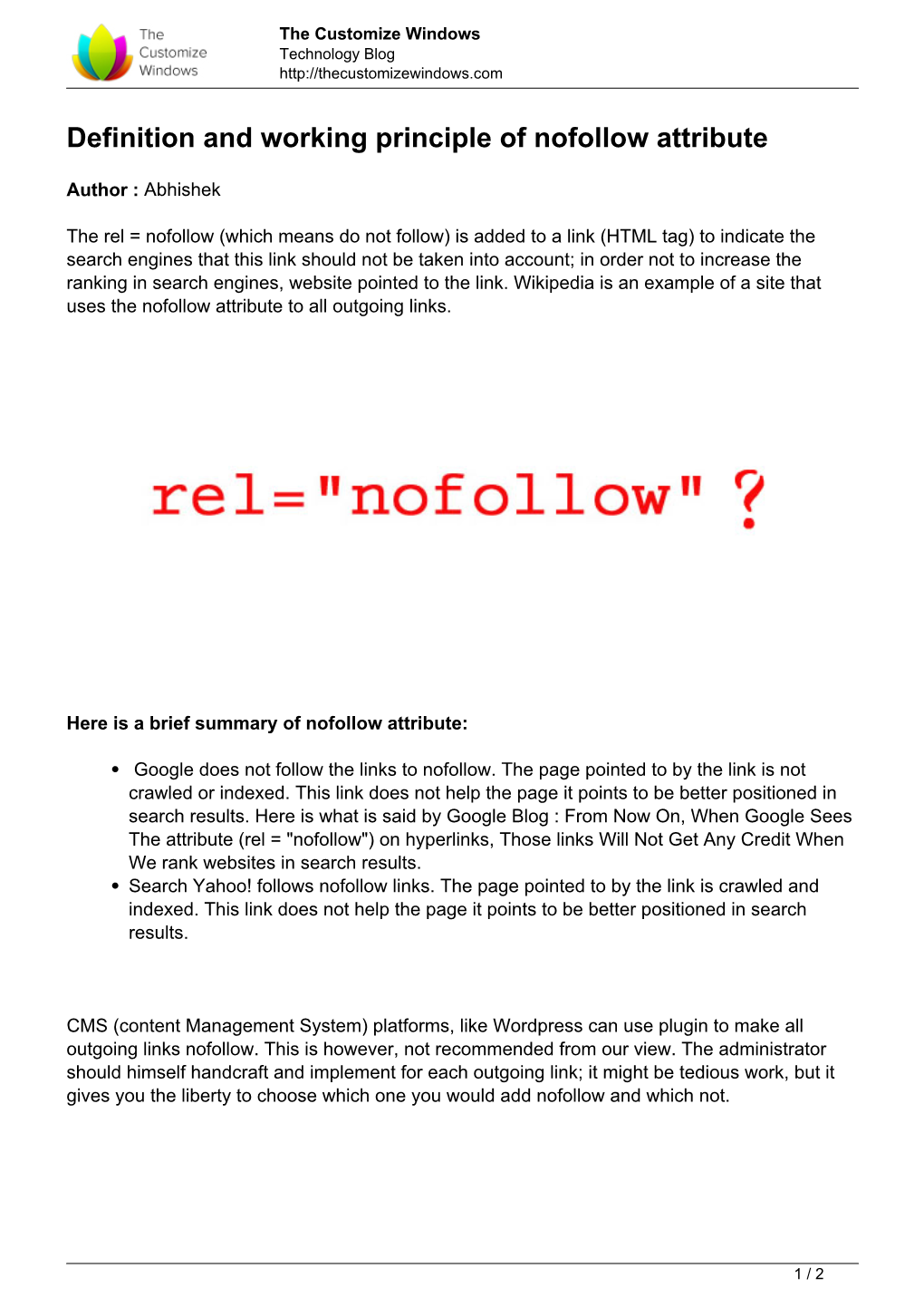 Definition and Working Principle of Nofollow Attribute