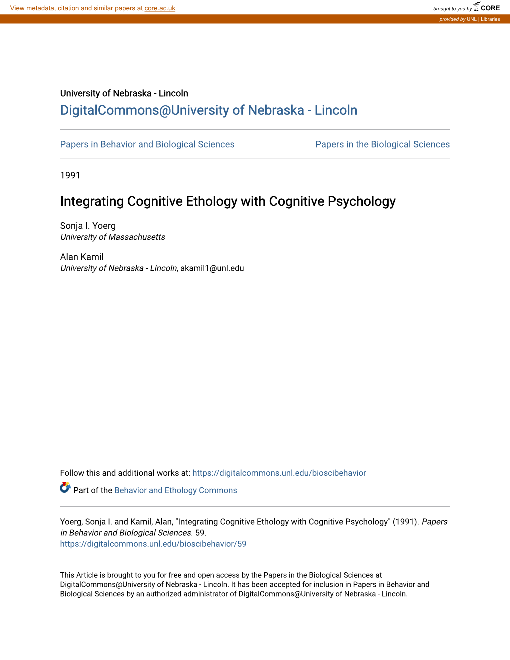 Integrating Cognitive Ethology with Cognitive Psychology