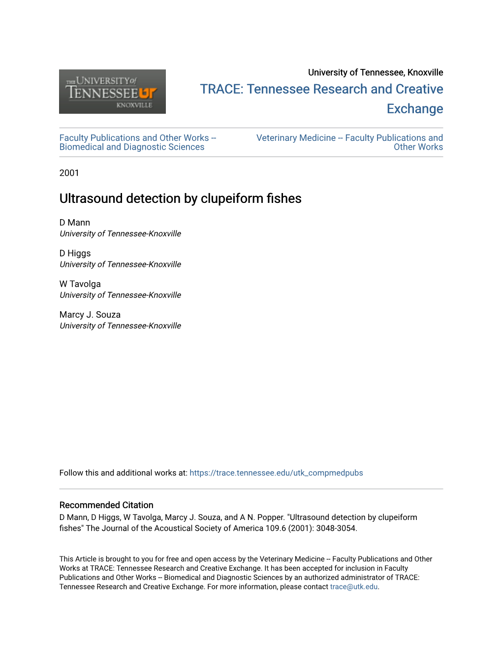 Ultrasound Detection by Clupeiform Fishes