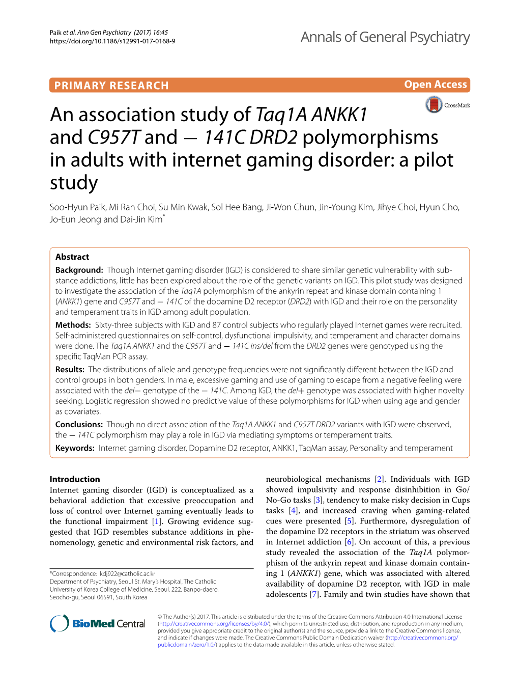 An Association Study of Taq1a ANKK1 and C957T