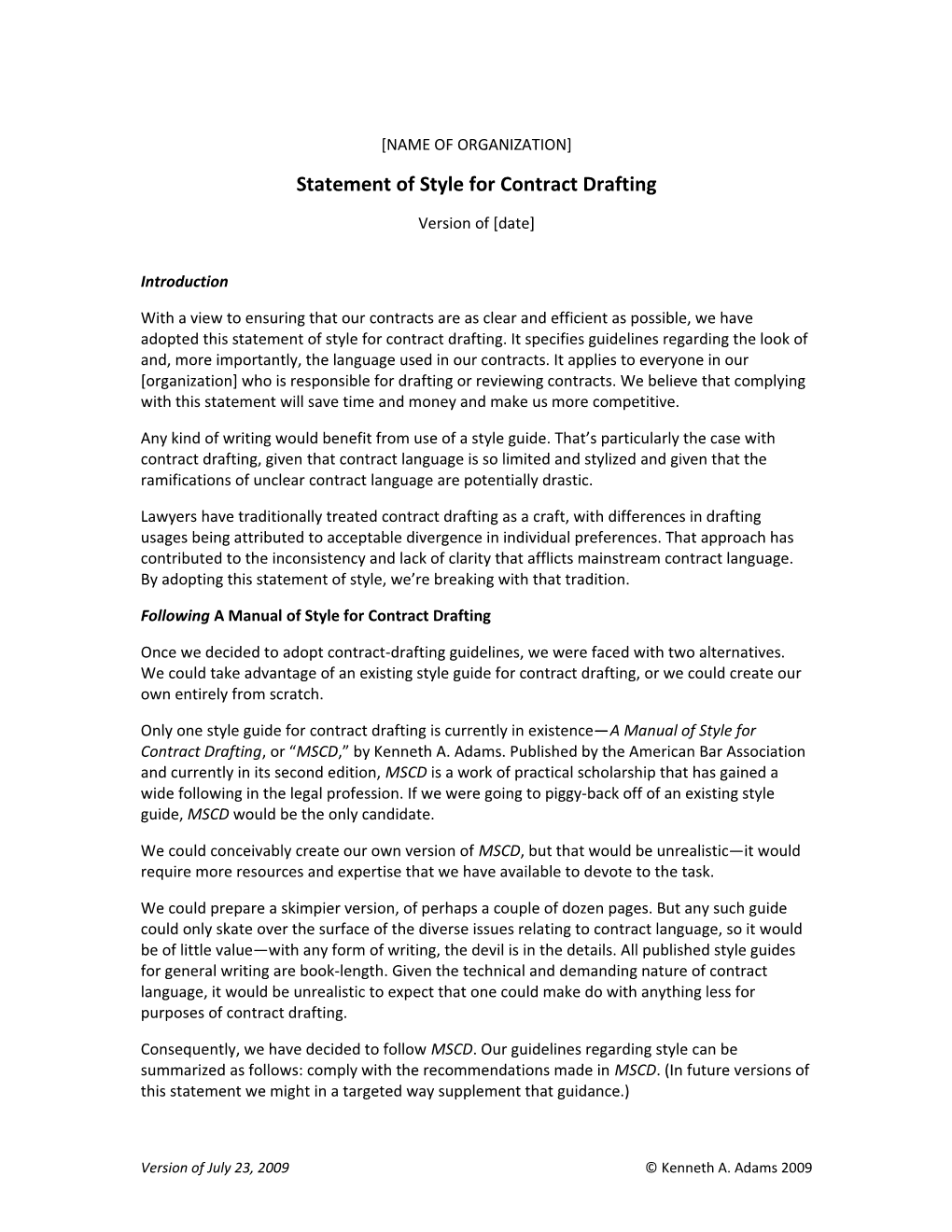 Model Contract-Drafting Style Guide for Law Firms and Law Departments