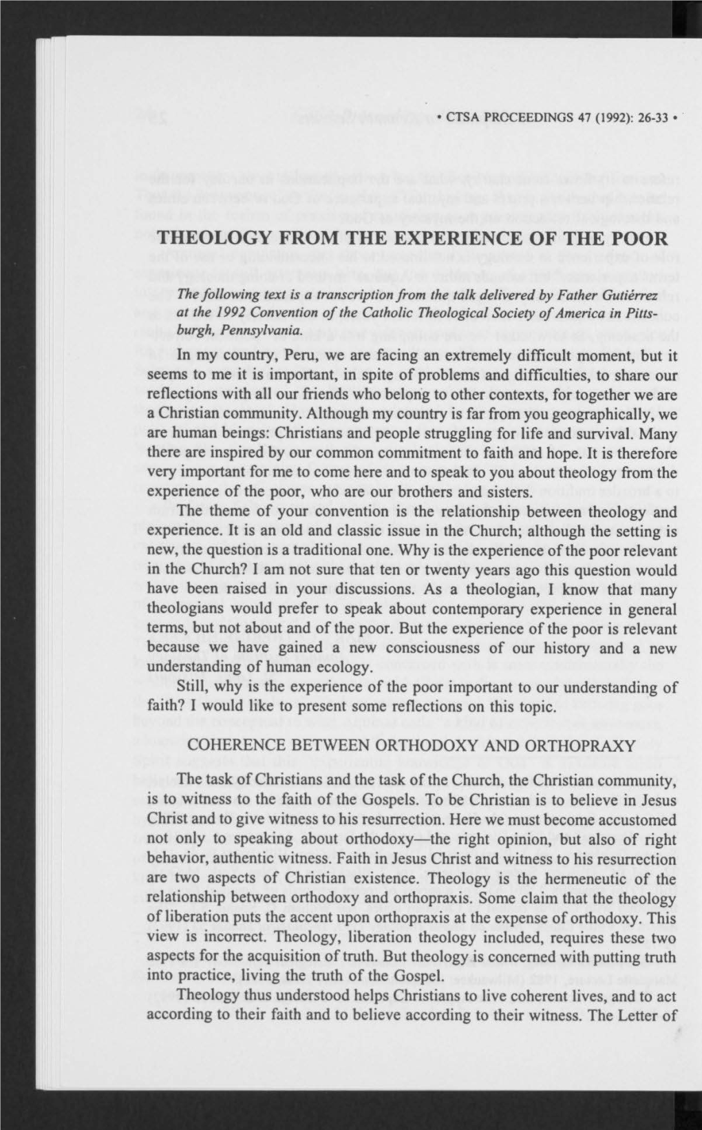 Theology from the Experience of the Poor