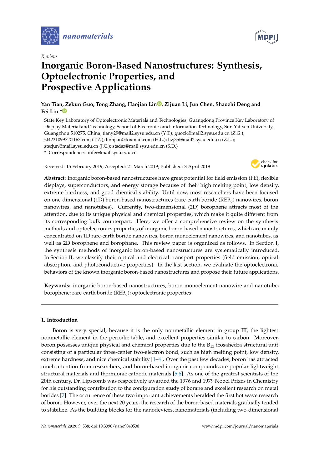 Inorganic Boron-Based Nanostructures: Synthesis, Optoelectronic Properties, and Prospective Applications