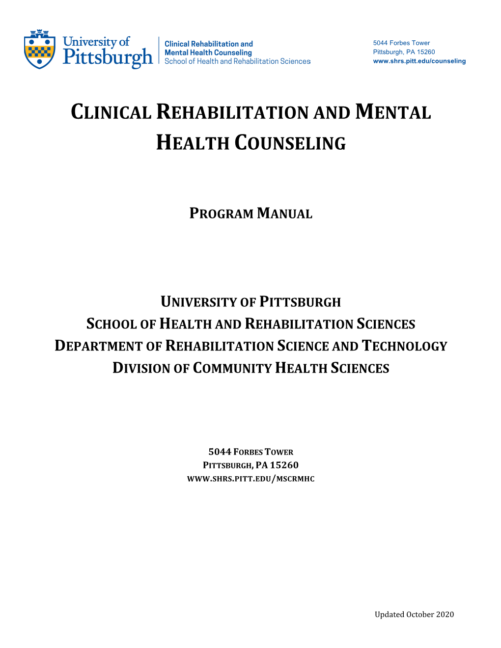 Clinical Rehabilitation and Mental Health Counseling Program Manual