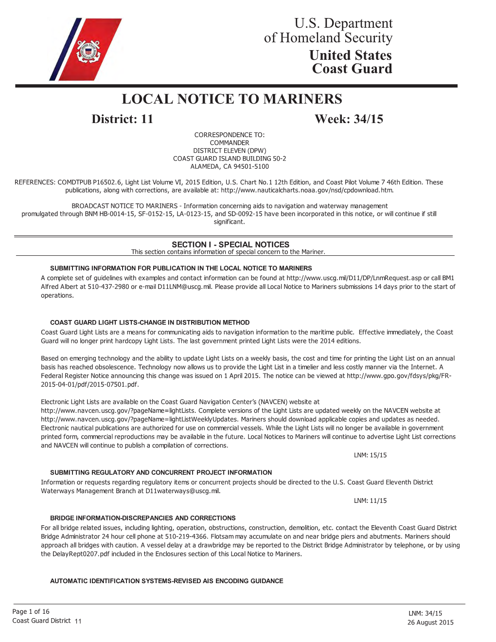 Local Notice to Mariners Lnm11342015
