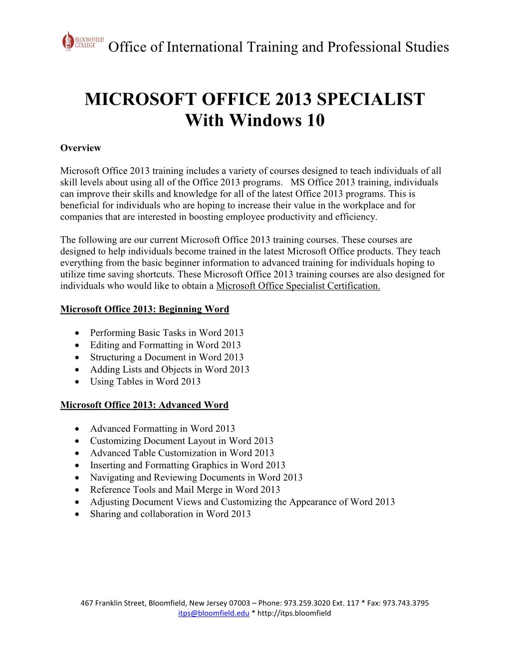 MICROSOFT OFFICE 2013 SPECIALIST with Windows 10