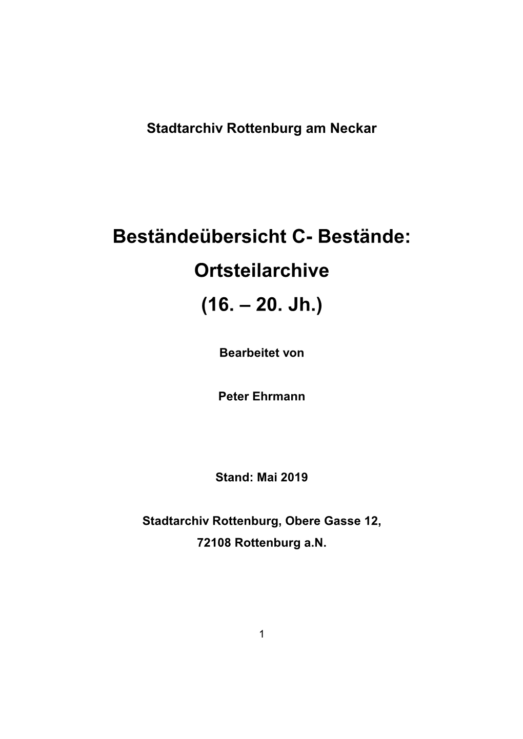 Beständeübersicht: C-Bestände: Ortsarchive