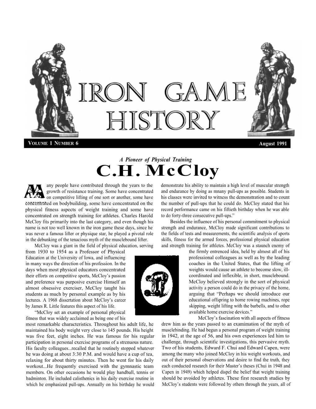 C.H. Mccloy Any People Have Contributed Through the Years to the Demonstrate His Ability to Maintain a High Level of Muscular Strength Growth of Resistance Training