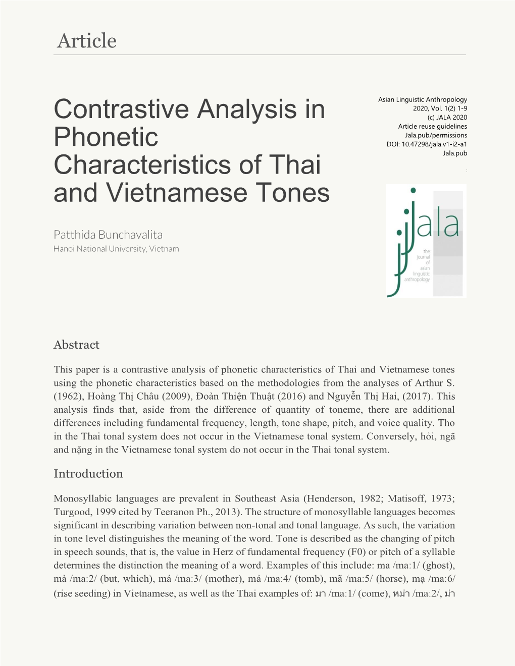 Contrastive Analysis in Phonetic Characteristics of Thai And