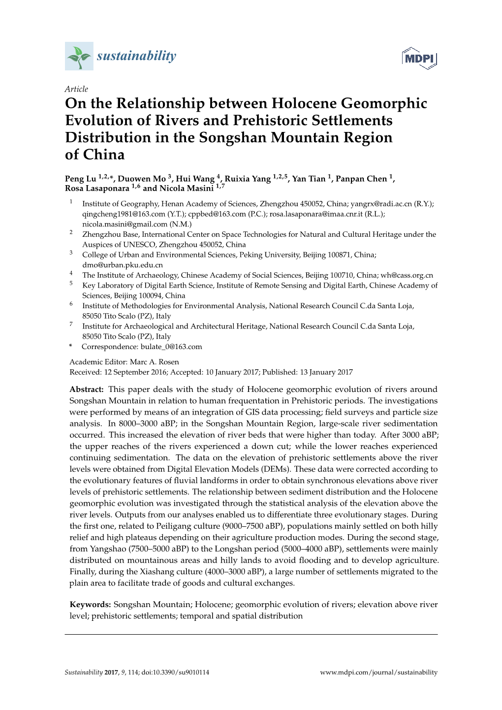 On the Relationship Between Holocene Geomorphic Evolution of Rivers and Prehistoric Settlements Distribution in the Songshan Mountain Region of China