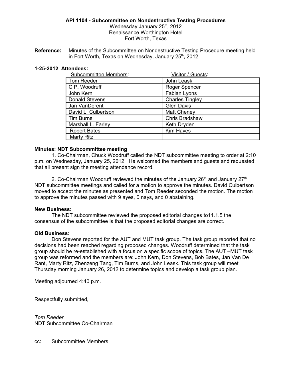 API 1104 - Subcommittee on Nondestructive Testing Procedures s1