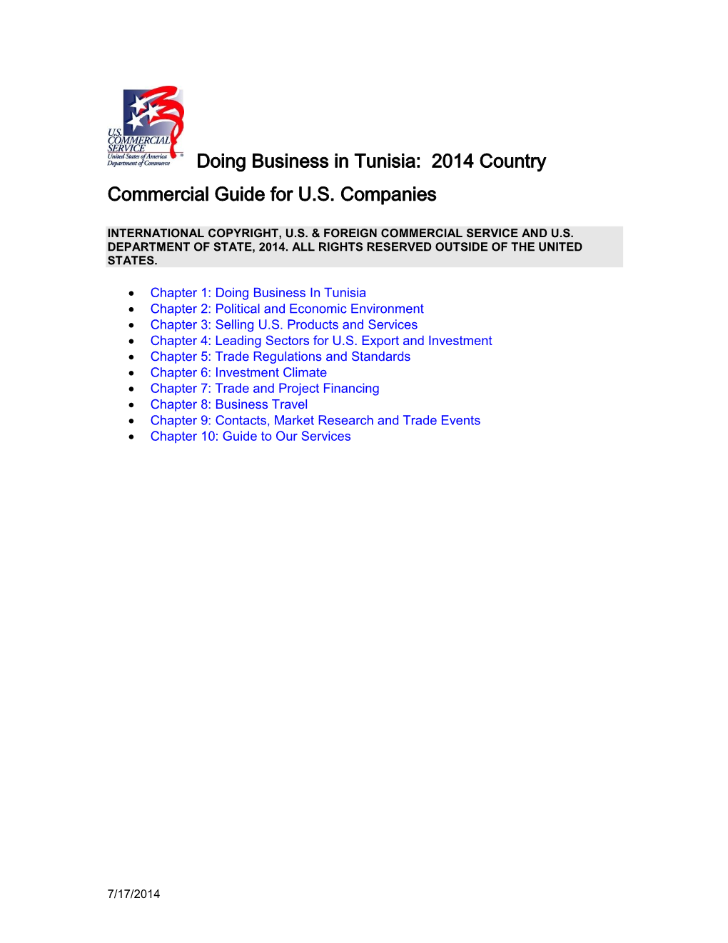 Doing Business in Tunisia: 2014 Country Commercial Guide for U.S