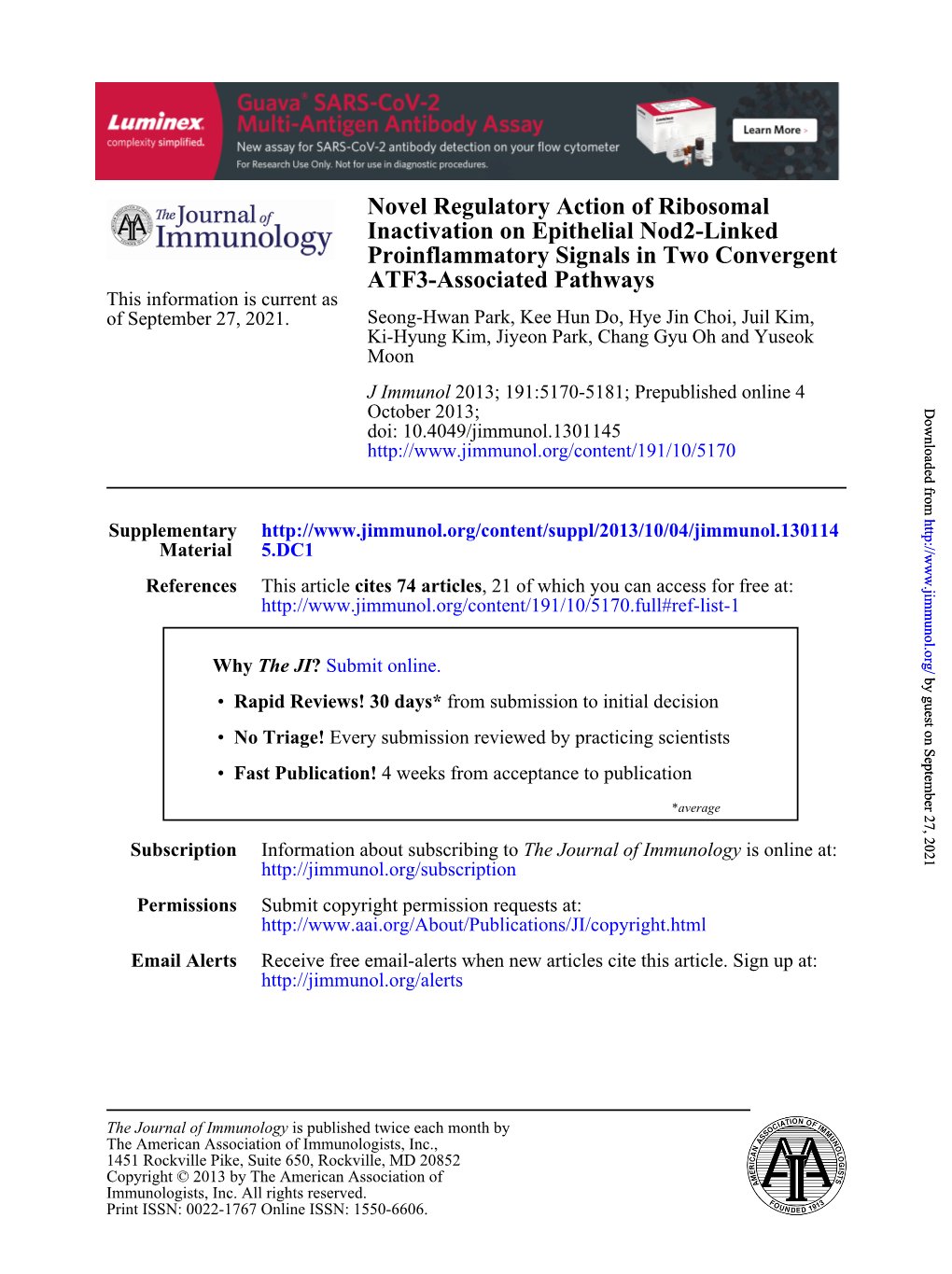 ATF3-Associated Pathways Proinflammatory Signals in Two Convergent Inactivation on Epithelial Nod2-Linked Novel Regulatory Actio