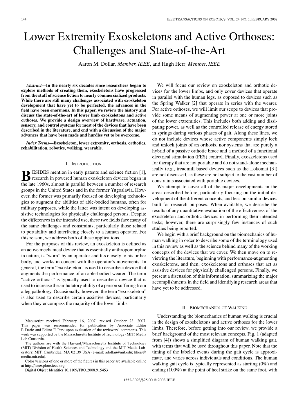 Lower Extremity Exoskeletons and Active Orthoses: Challenges and State-Of-The-Art Aaron M