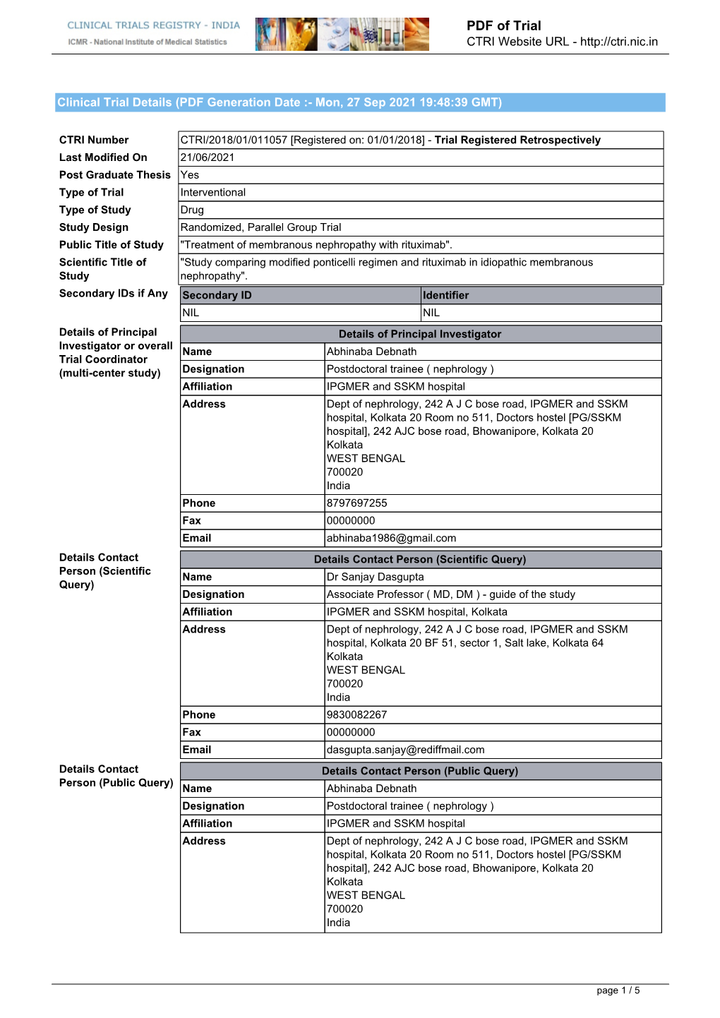 CTRI Trial Data