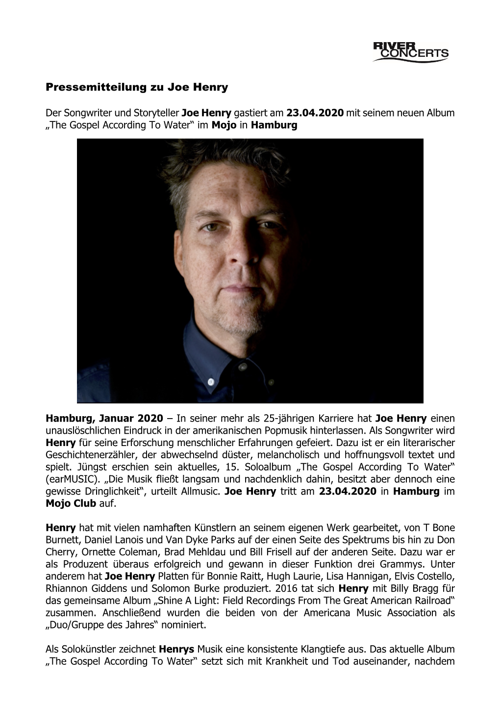 Pressemitteilung Zu Joe Henry