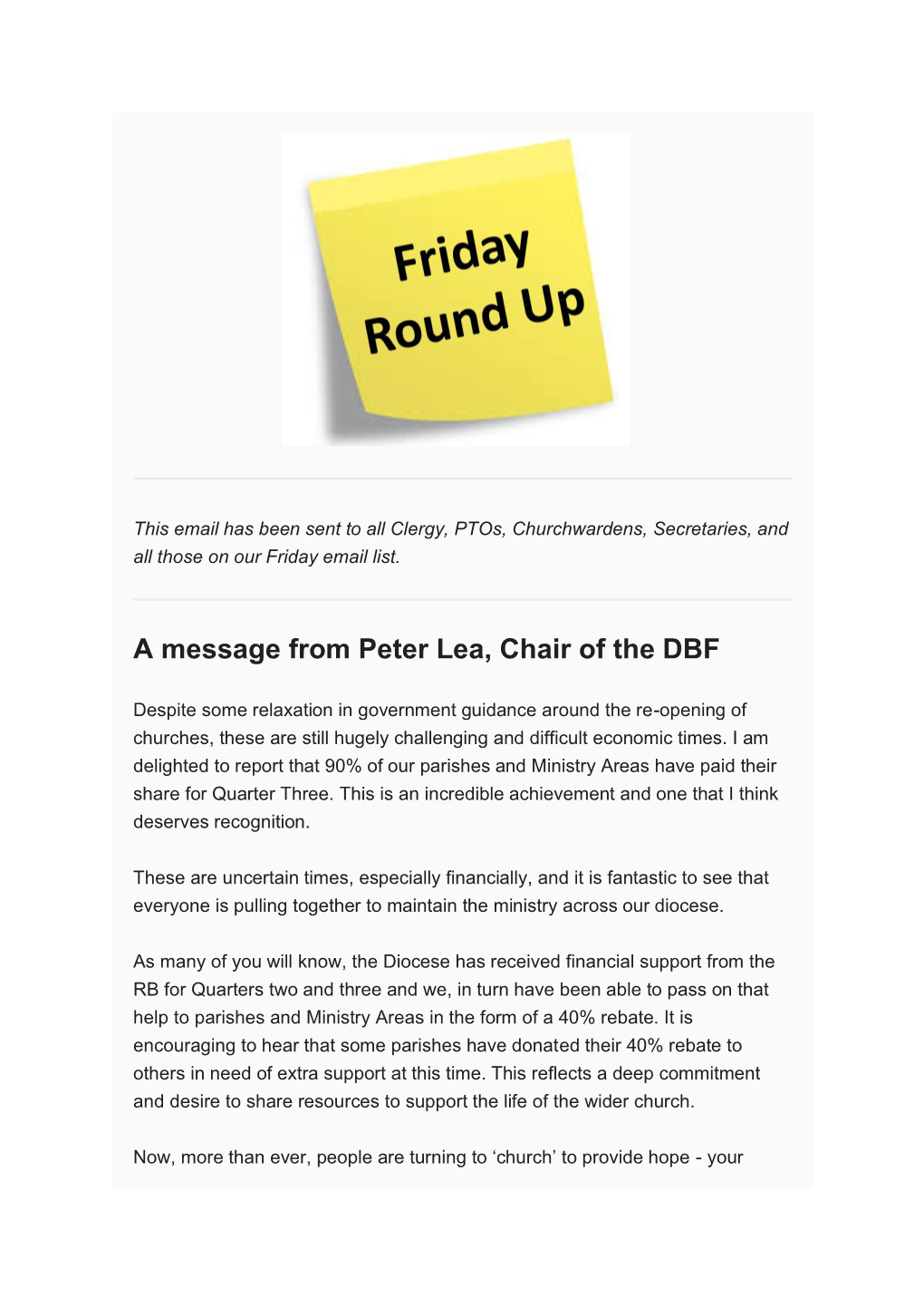 A Message from Peter Lea, Chair of the DBF