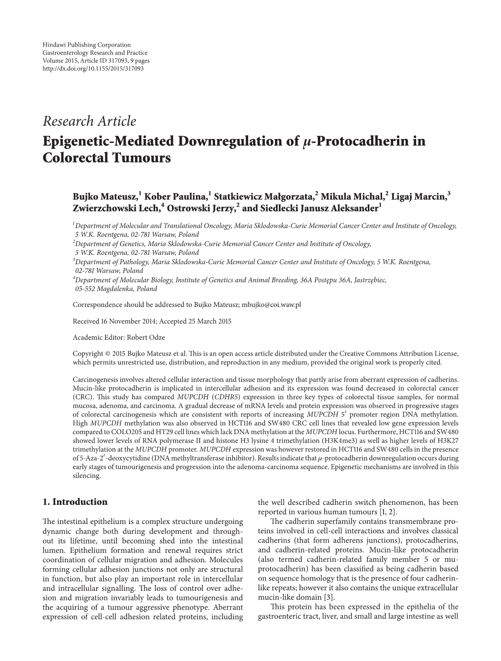 Protocadherin in Colorectal Tumours