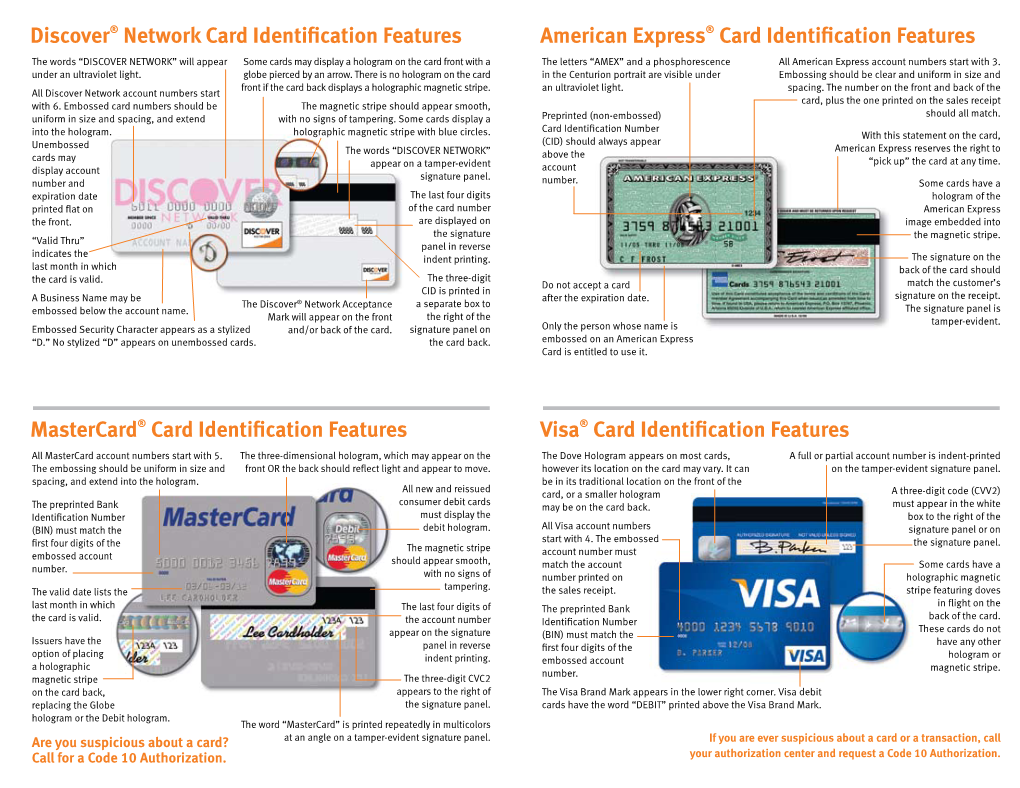Discover® Network Card Identification Features American Express® Card