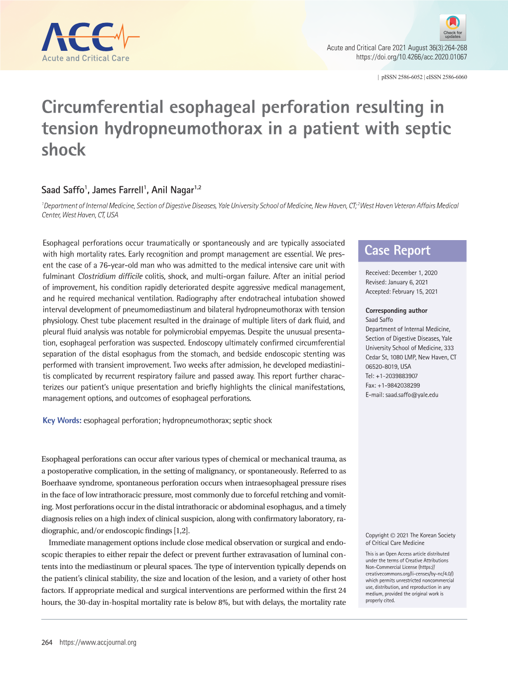 Circumferential Esophageal Perforation Resulting in Tension Hydropneumothorax in a Patient with Septic Shock