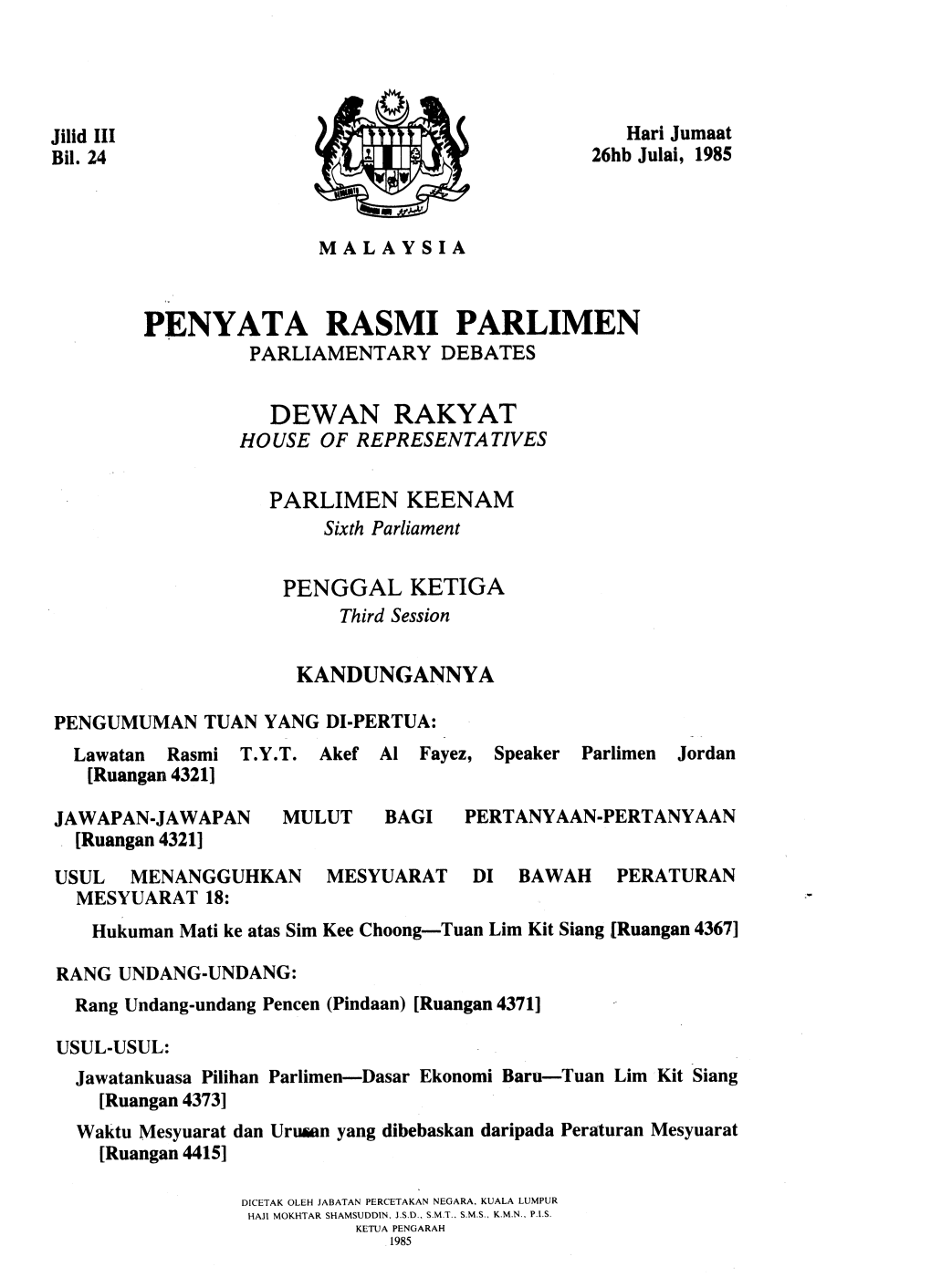 Penyata Rasmi Parlimen Parliamentary Debates