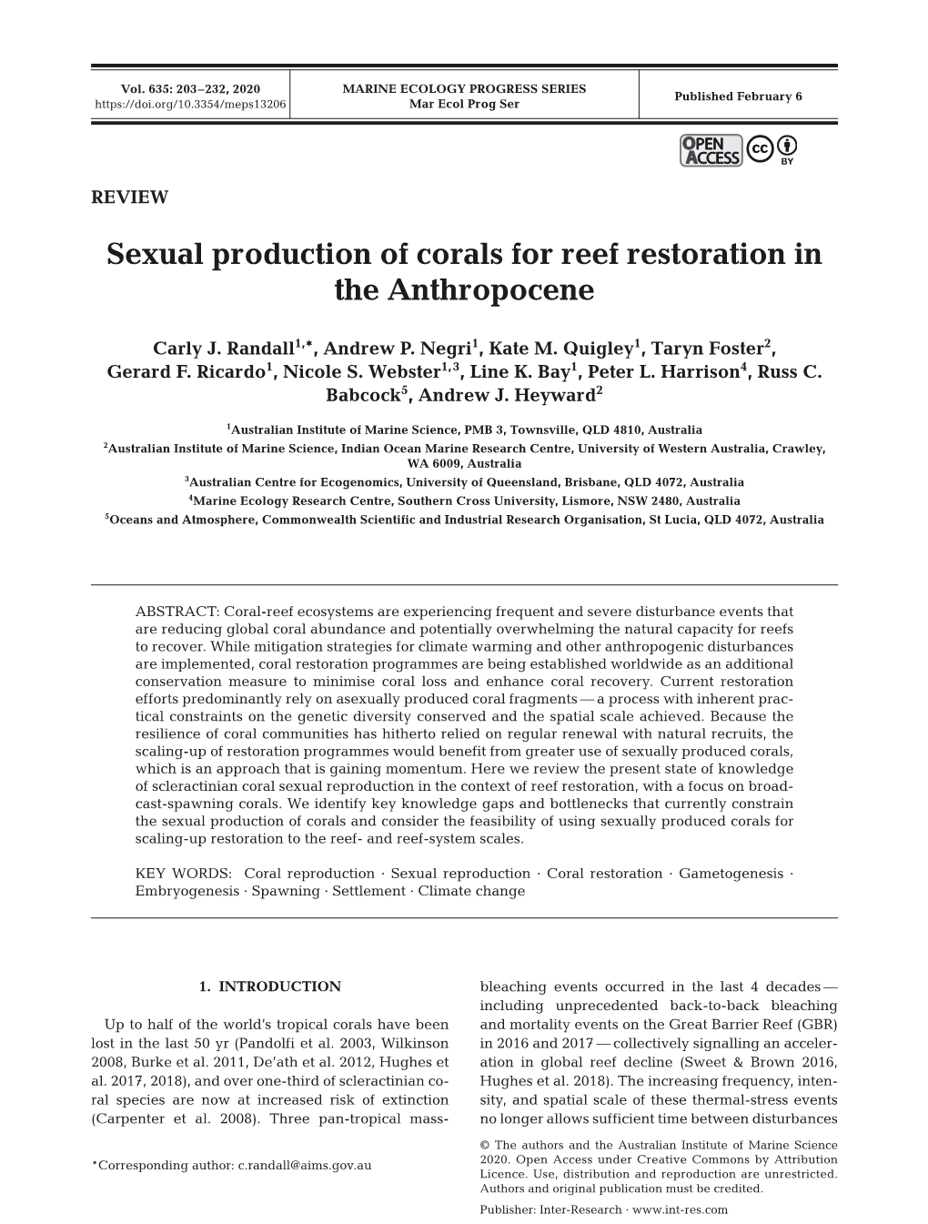 Sexual Production of Corals for Reef Restoration in the Anthropocene