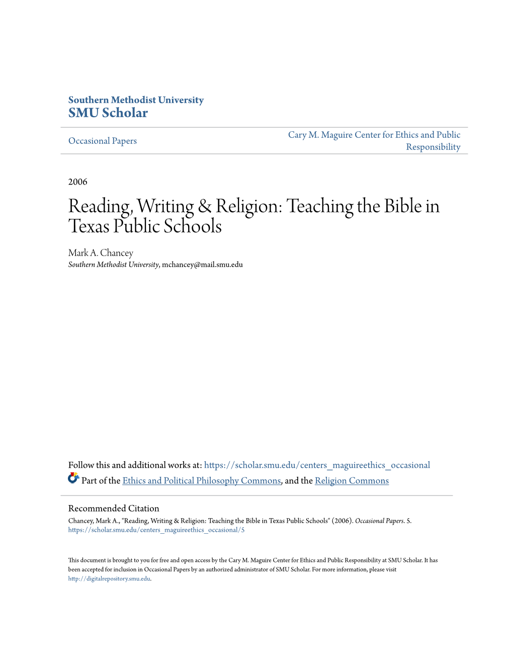 Reading, Writing & Religion: Teaching the Bible in Texas Public Schools