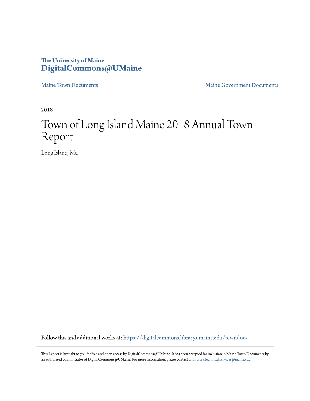 Town of Long Island Maine 2018 Annual Town Report Long Island, Me