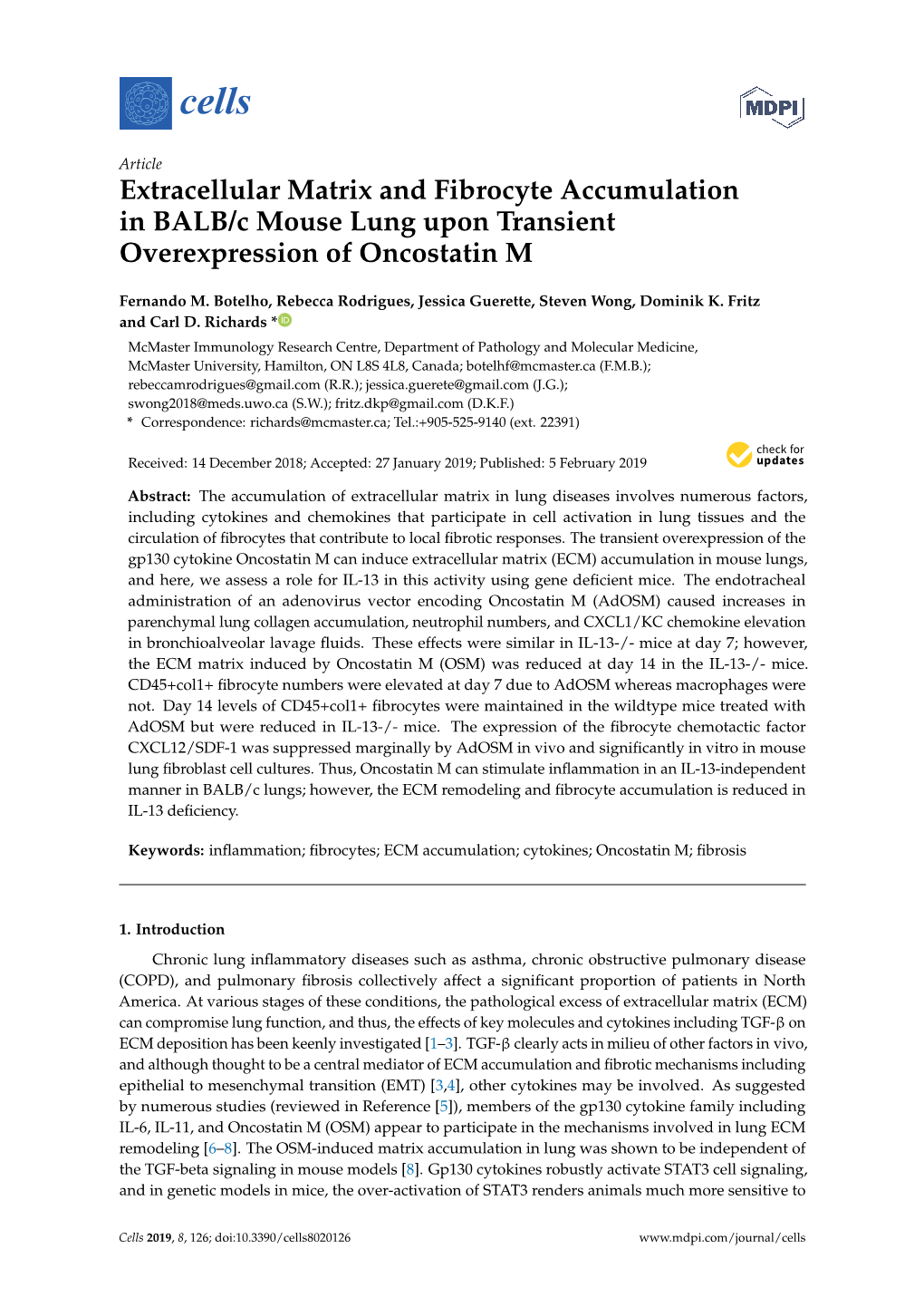 Extracellular Matrix and Fibrocyte Accumulation in BALB/C Mouse Lung Upon Transient Overexpression of Oncostatin M